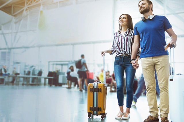 couple in an airport terminal